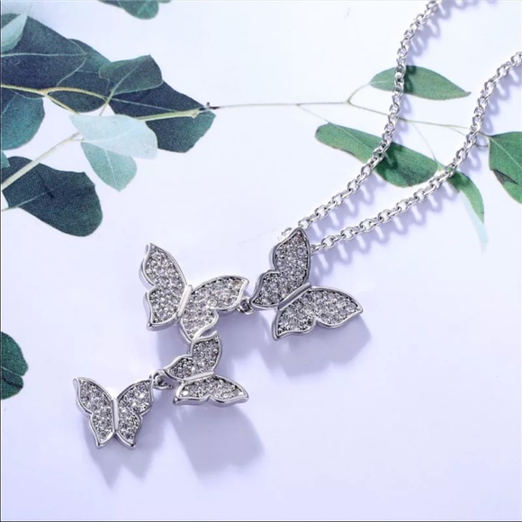 New 925 Silver Multi Butterfly Diamond Necklace - Picture 4 of 15